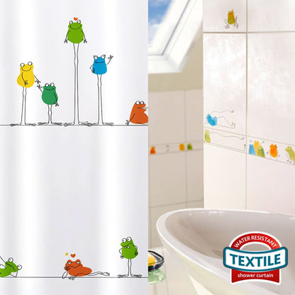 Rideau de Douche et Baignoire en Polyester Imperméable avec 12 Anneaux, Anti-Moisissure, 180 x 180 cm, Tatkraft Funny Frogs, 2