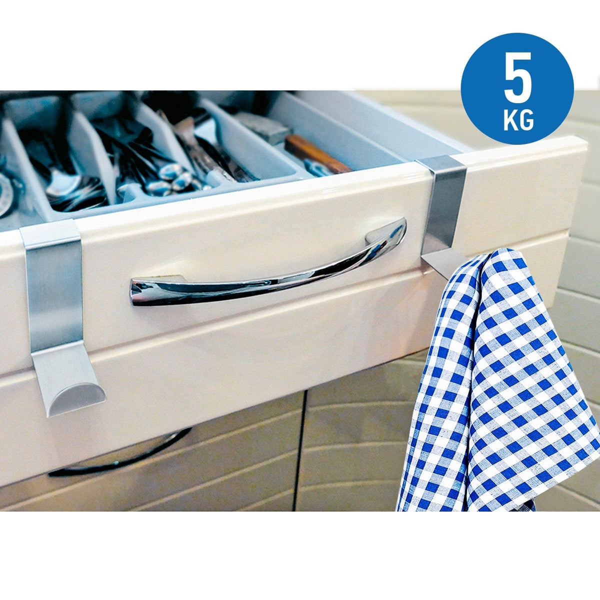 Tatkraft Seger 6 Crochets de Porte en Acier Inoxydable, Réversibles pour Porte Standart et Placard Armoire, Jusqu’à 5 kg, 5