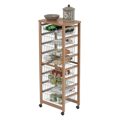 Chariot de Rangement GUSTAVOTTO Chariot Cuisine, avec plateau en mélaminé, Chariot de Cuisine, 8 paniers, 1 porte-bouteilles , ARIT, 1