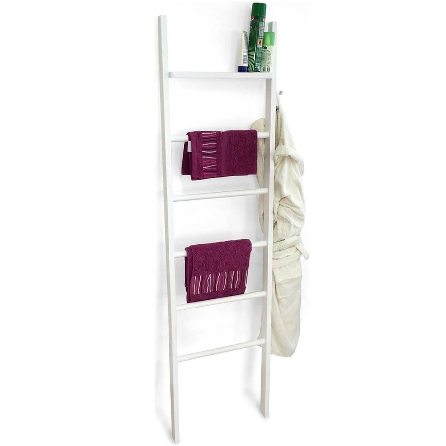 Porte serviette bois AXEL Porte serviettes sur pied, Porte serviette salle de bain, avec 5 niveaux, Couleur blanche , ARIT, 3