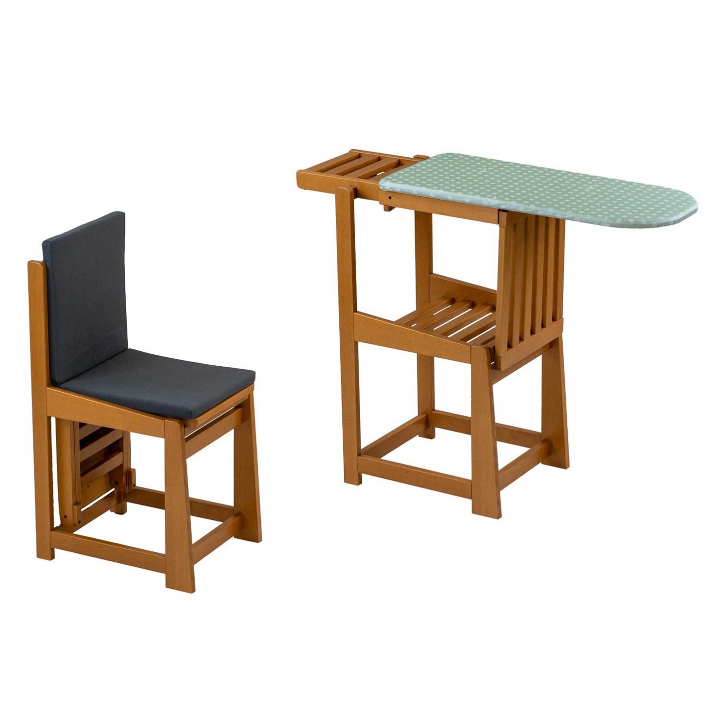 Table à Repasser Chaise, 2-en-1, Planche à repasser, 81x35cm, Support pour fer à repasser, Coussin, Bois, ARIT SINFONIA - Cerisier, 1