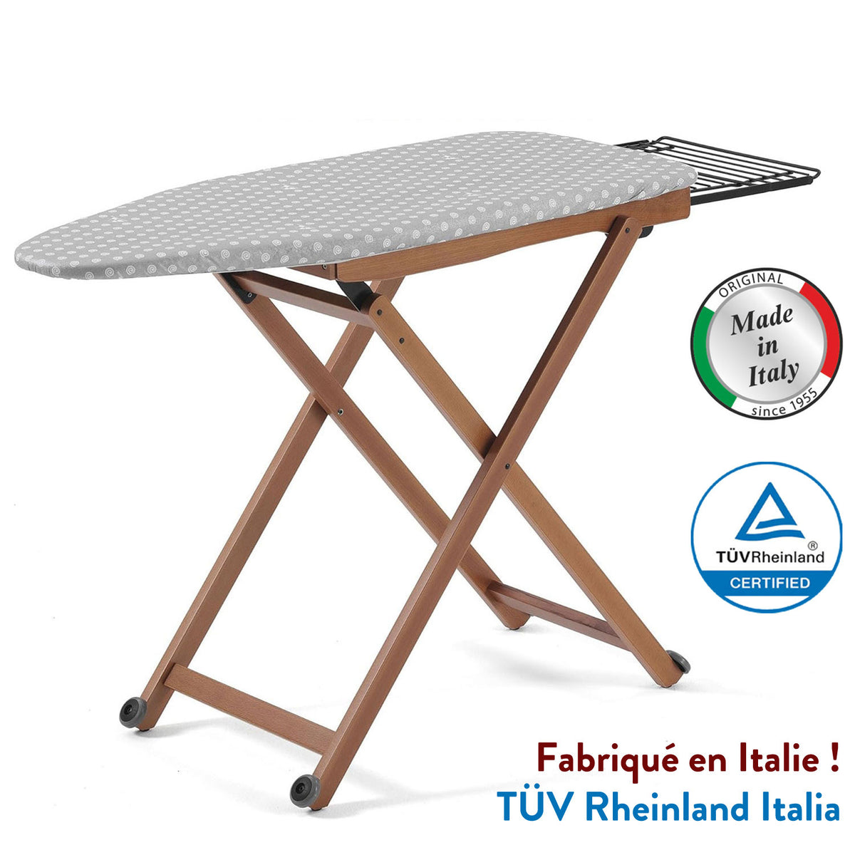 Table à repasser STIROLIGHT, hauteur réglable : 84-88-91-93 cm, roulettes à la base, repose-fer coulissant - Couleur Cerise, ARIT, 3