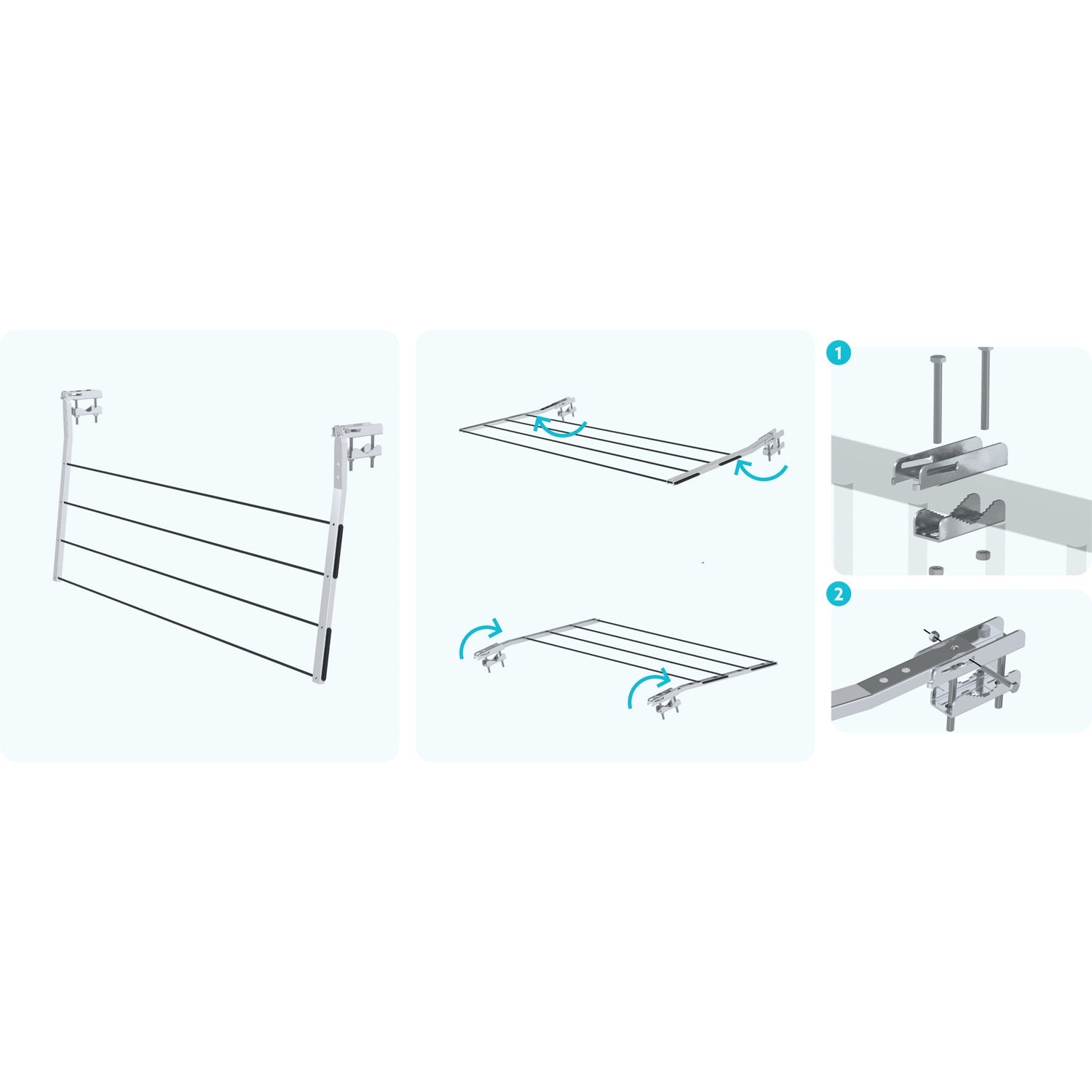  Etendoir a Linge Exterieur, supports de balcon, Sechoir a linge, blocage en 3 positions, charge max.15kg, Colombo BALCON , 2