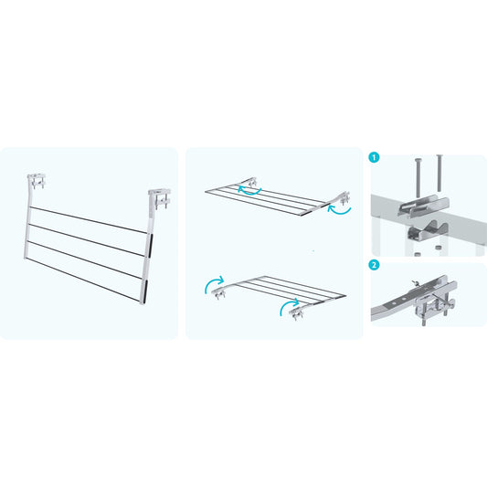  Etendoir a Linge Exterieur, supports de balcon, Sechoir a linge, blocage en 3 positions, charge max.15kg, Colombo BALCON , 2