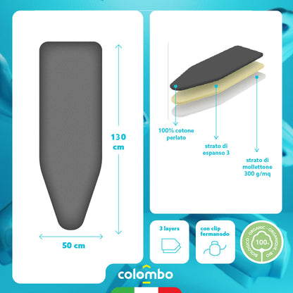 Colombo Perlate L - Housse Table à Repasser, Housse Table a Repasser 130x50 cm, Housse 3 Épaisseurs