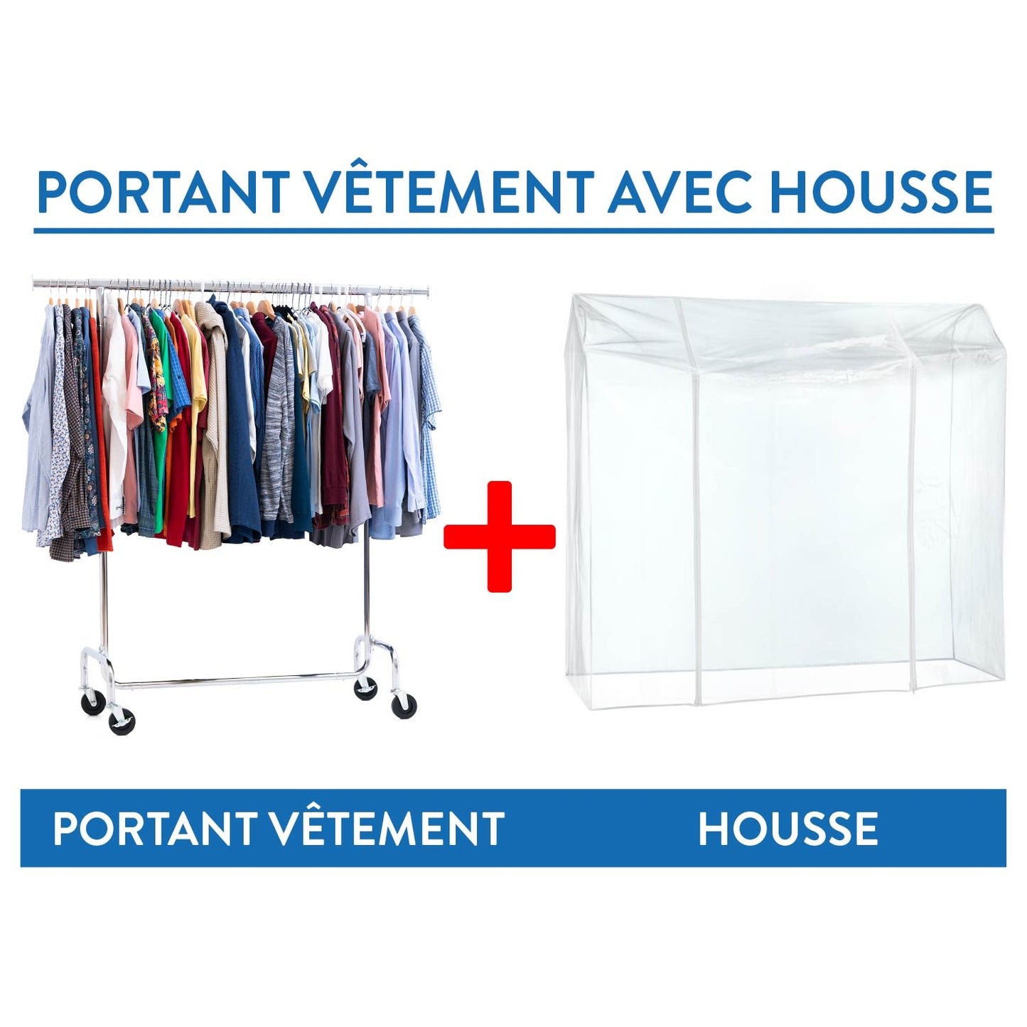 Portant Vêtement Solide, avec Housse Imperméable, sur Roulettes, Charge 130 kg, Réglable, Acier Chromé, Tatkraft Didrik & Schild, 3