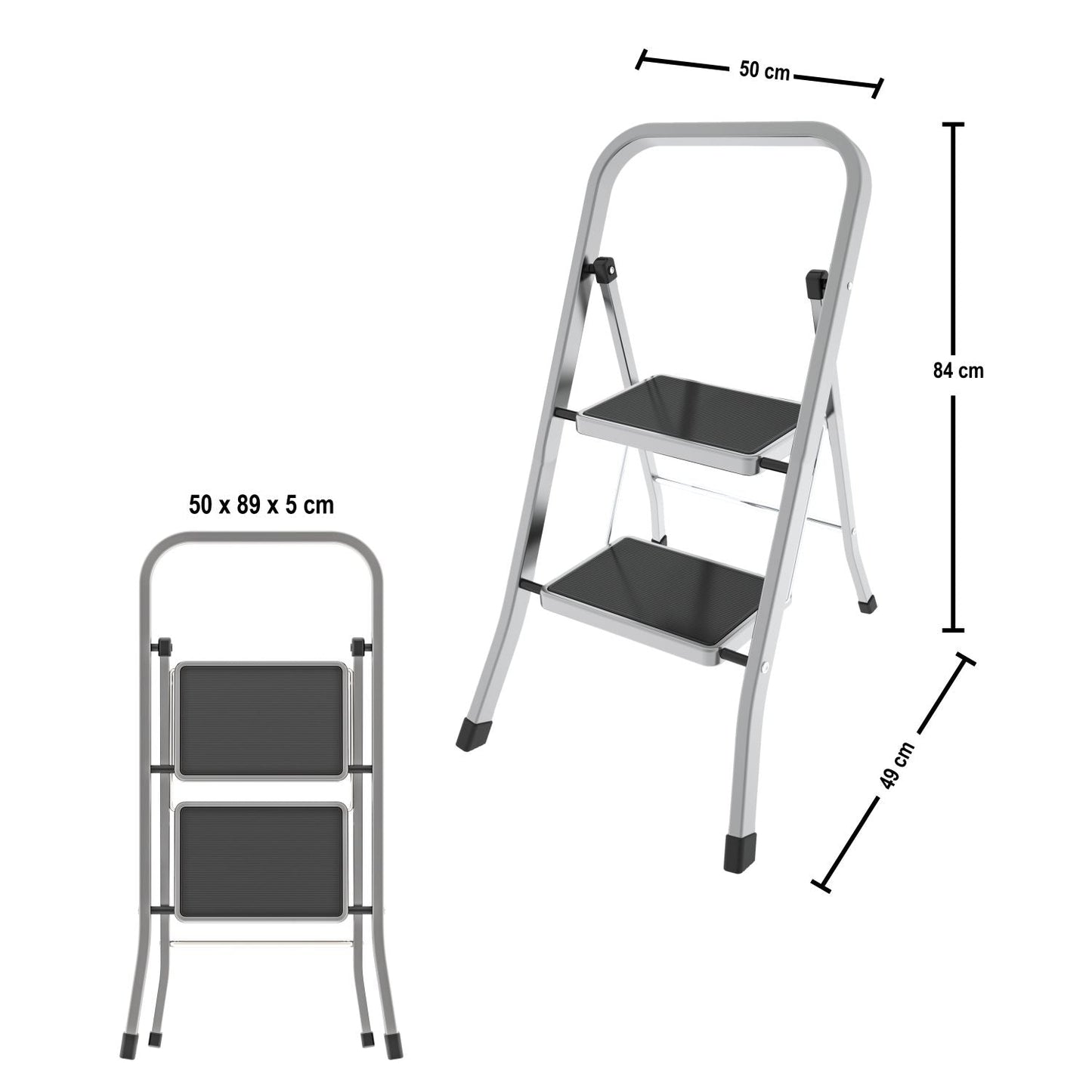  Escabeau 2 marches, Petit Escabeau Pliable, marches 30x21 cm, charge max.150 kg, Colombo FACTOTUM ALUMINIUM , 2