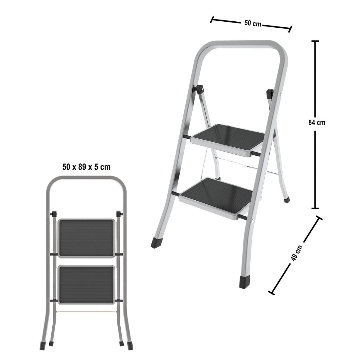  Escabeau 2 marches, Petit Escabeau Pliable, marches 30x21 cm, charge max.150 kg, Colombo FACTOTUM ALUMINIUM , 2