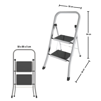  Escabeau 2 marches, Petit Escabeau Pliable, marches 30x21 cm, charge max.150 kg, Colombo FACTOTUM ALUMINIUM , 2