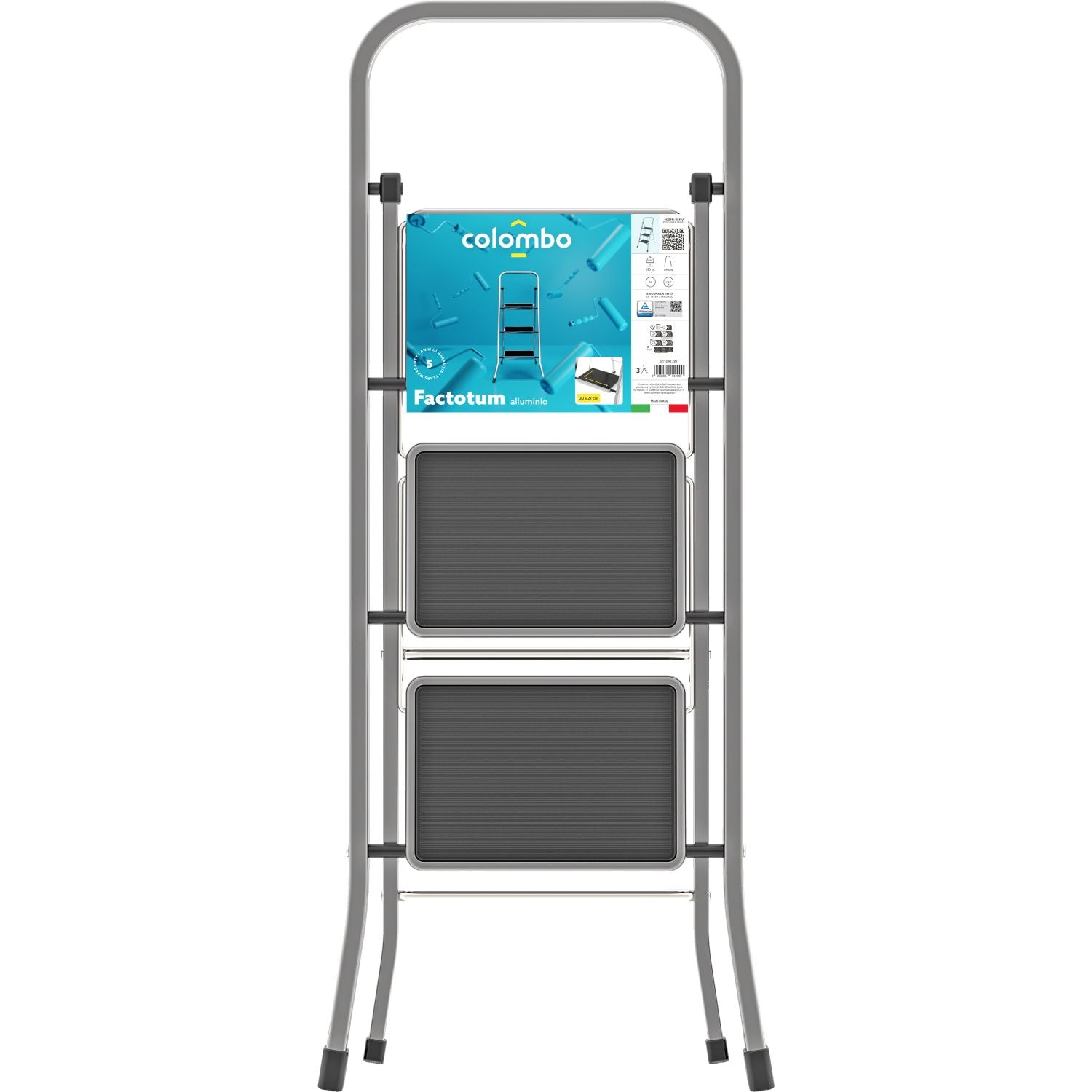  Escabeau 3 marches, Escabeau Pliable, Escabeau Sécurisé, marches 30x21 cm, charge max.150 kg, Colombo FACTOTUM ALUMINIUM , 3