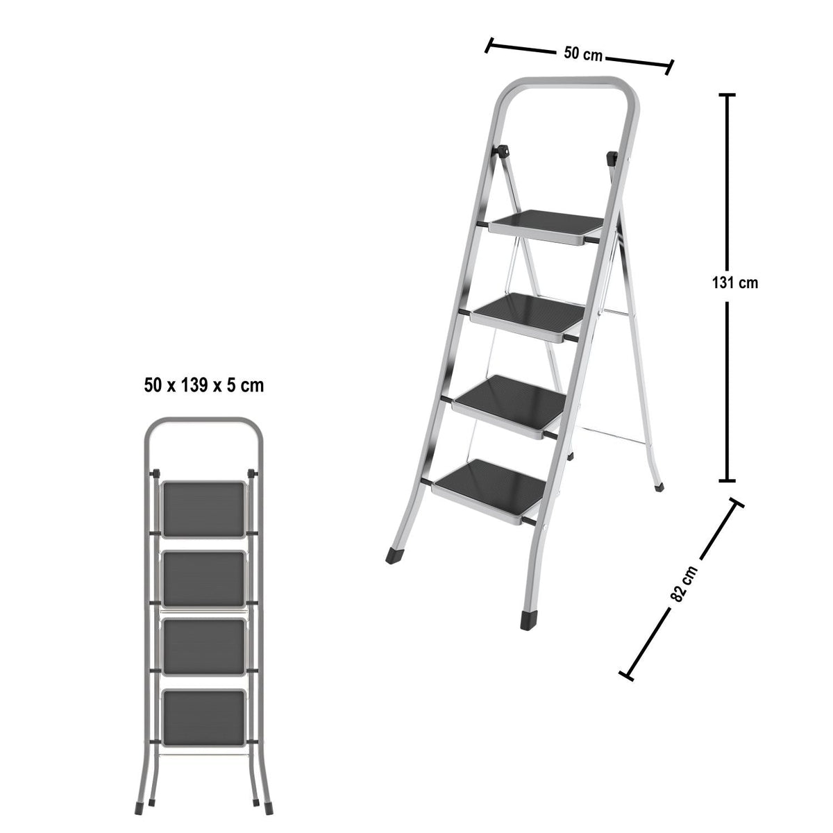  Escabeau 4 marches, Escabeau Pliable, Escabeau Sécurisé, marches 30x21 cm, charge max.150 kg , Colombo FACTOTUM ALUMINIUM , 2