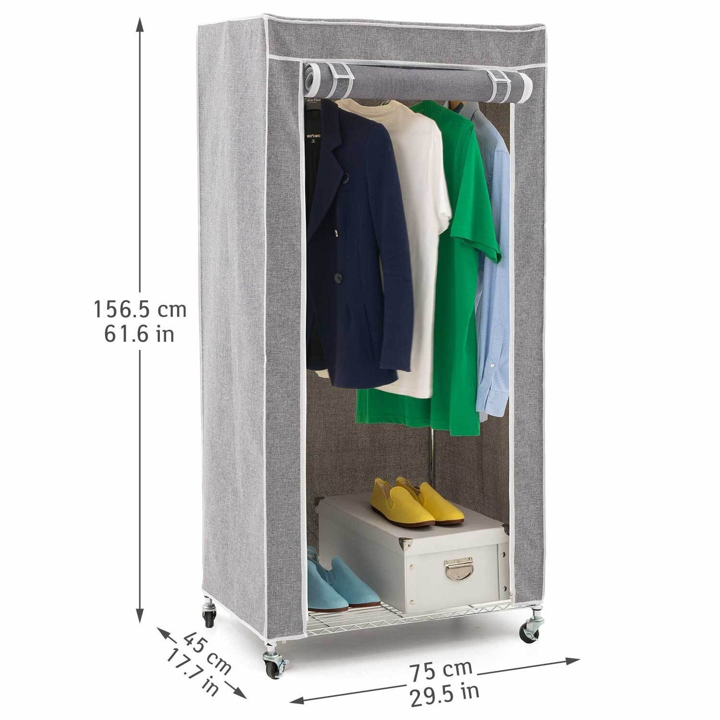 Penderie Tissu, Armoire Tissu, Portant Vêtement Solide, 70kg Capacité, avec Housse, Grise, art moon Buffalo, 12