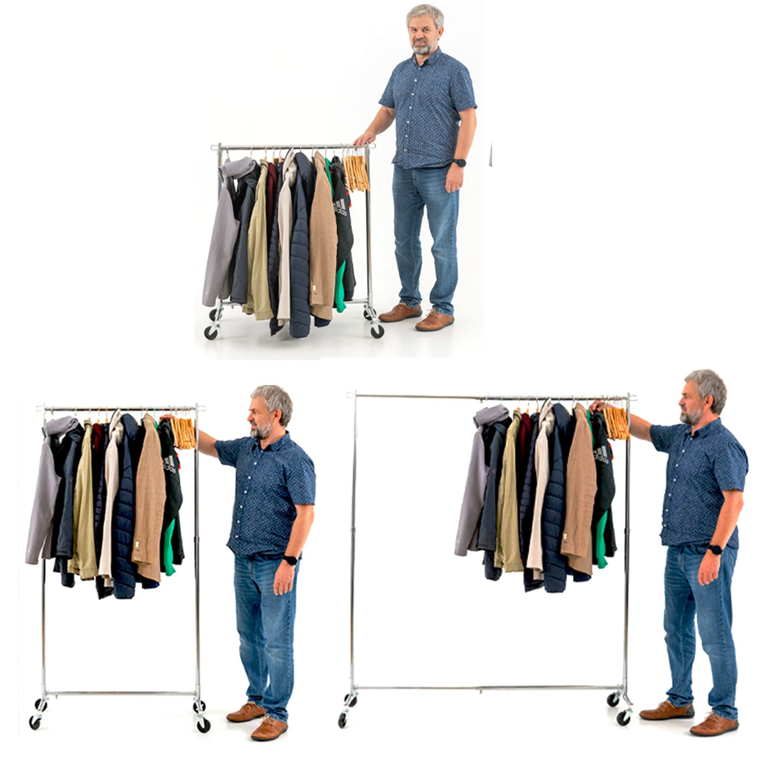 Portant Vêtement, Extensible, Hauteur ajustable, Penderie sur Roulette, Portant, Tatkraft Urban, vn1