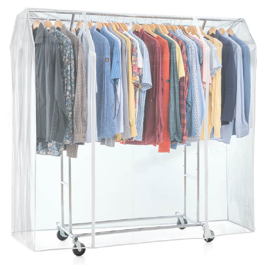 Portant Vêtement Solide avec Housse Imperméable, Charge 110 kg, sur roulettes, 2 tringles, Acier Chromé, Tatkraft Denver & Safe, 1