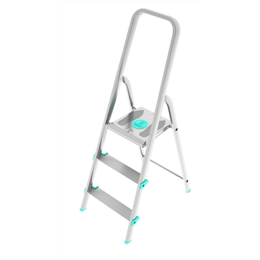 Escabeau 3 marches, Escabeau Pliable, Escabeau Sécurisé, Hauteur 61cm, Charge max. 150kg, Aluminium, Colombo LIBELLULA , 1