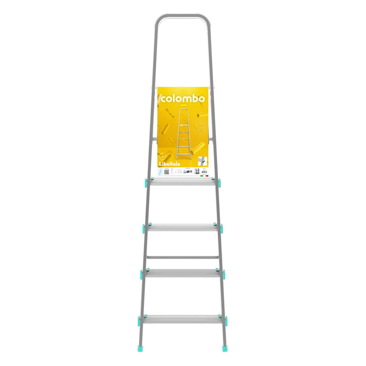Escabeau 5 marches, Escabeau Pliable, Escabeau Sécurisé, Hauteur 106cm, Charge max.150kg, Aluminium, Colombo LIBELLULA , 5