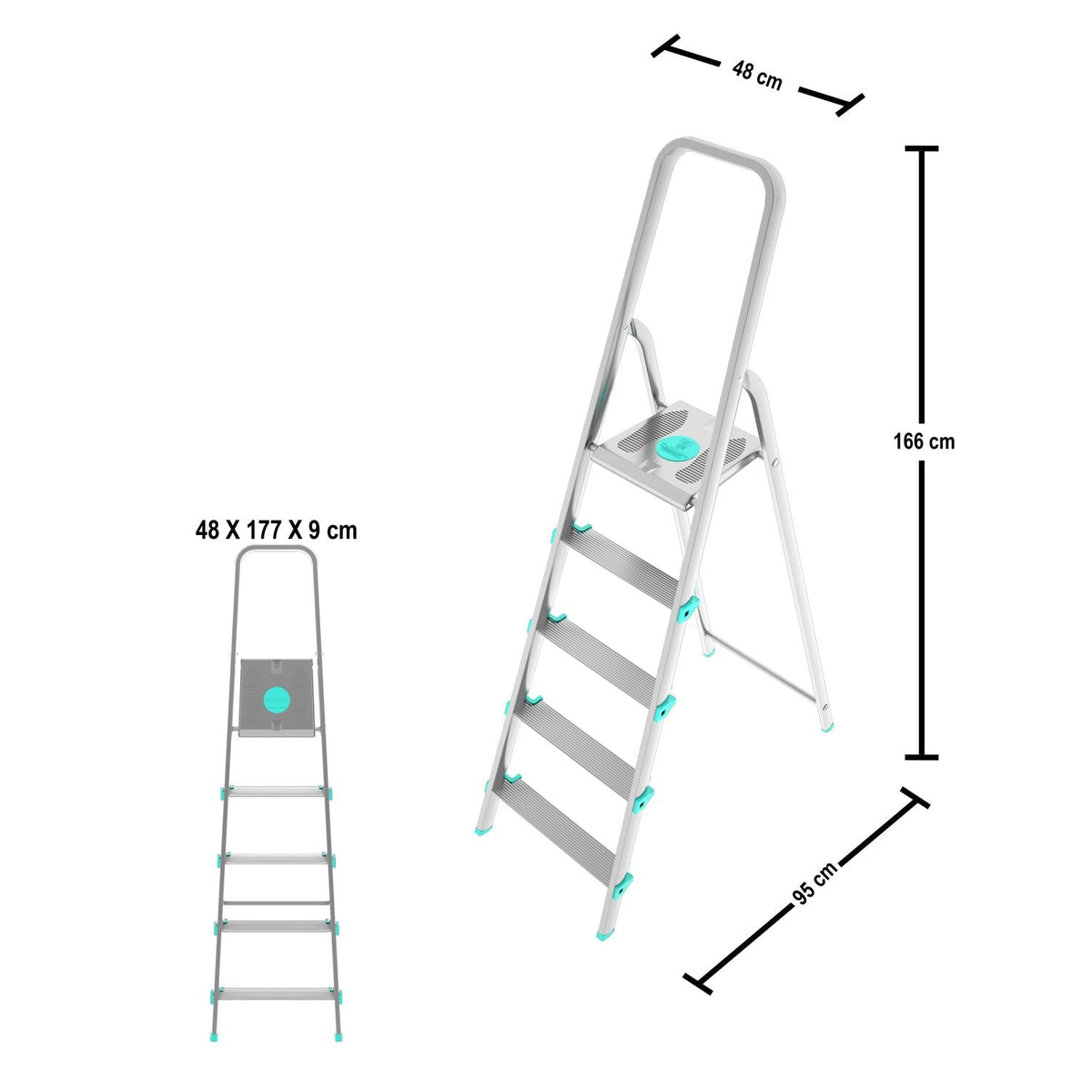 Escabeau 5 marches, Escabeau Pliable, Escabeau Sécurisé, Hauteur 106cm, Charge max.150kg, Aluminium, Colombo LIBELLULA , 4
