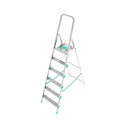 Escabeau Sécurisé, 6 marches, Escabeau Pliable, Hauteur 129 cm, Charge max. 150 kg, Aluminium, Colombo LIBELLULA , 1