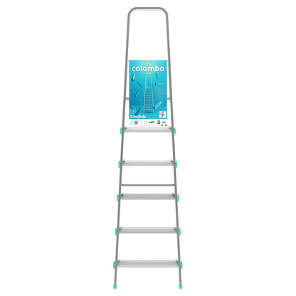 Escabeau Sécurisé, 6 marches, Escabeau Pliable, Hauteur 129 cm, Charge max. 150 kg, Aluminium, Colombo LIBELLULA , 5
