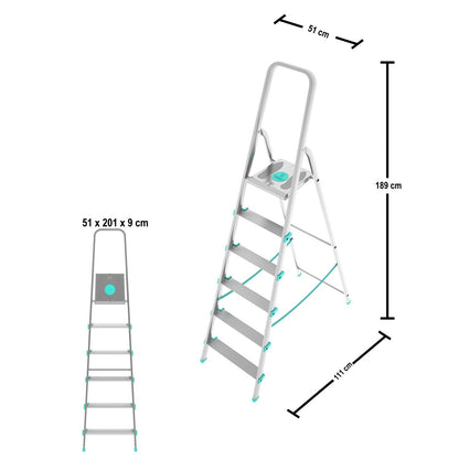 Escabeau Sécurisé, 6 marches, Escabeau Pliable, Hauteur 129 cm, Charge max. 150 kg, Aluminium, Colombo LIBELLULA , 3
