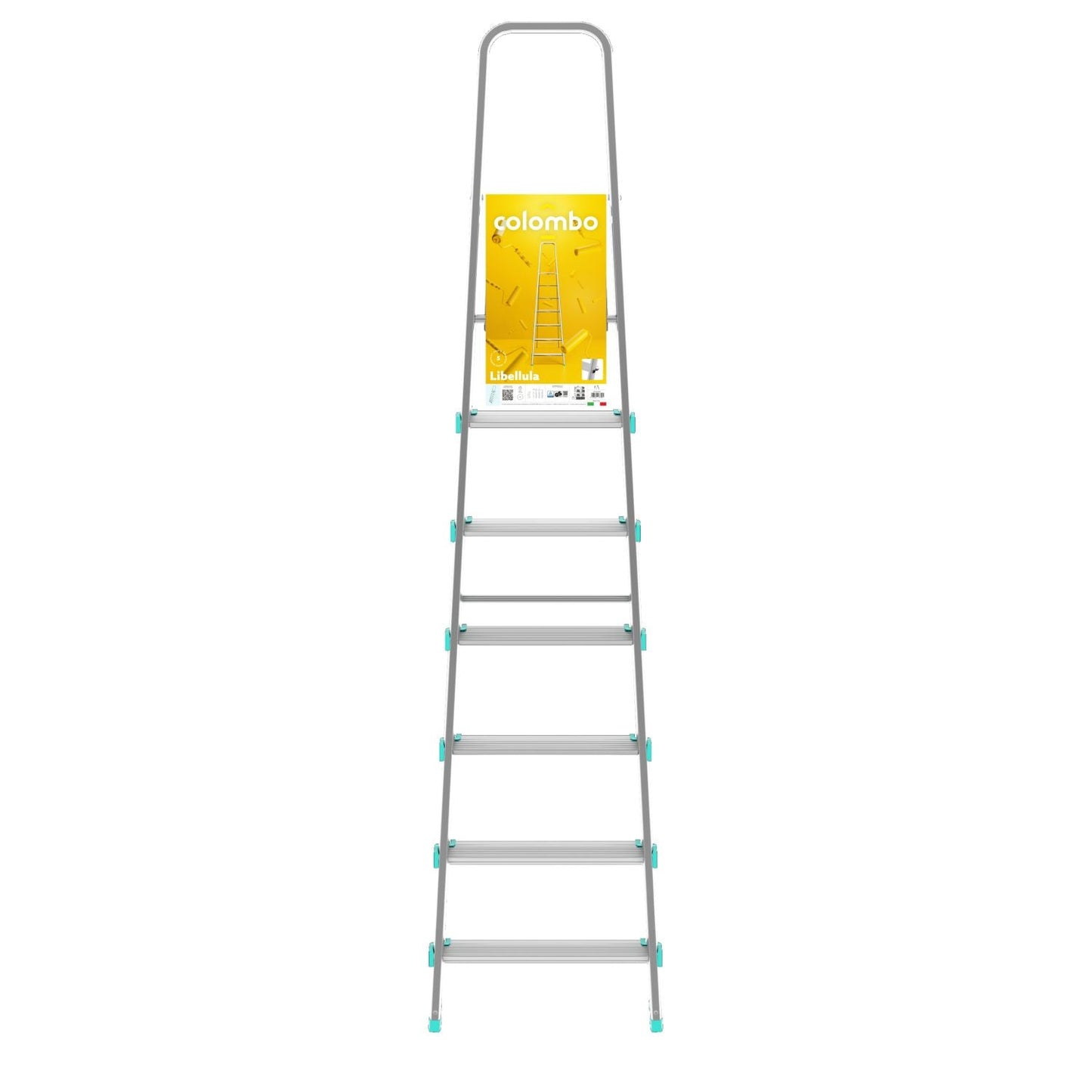  Escabeau Professionnel, 7 marches, Escabeau Pliable, Hauteur 152 cm, Charge max. 150 kg, Aluminium, Colombo LIBELLULA , 5