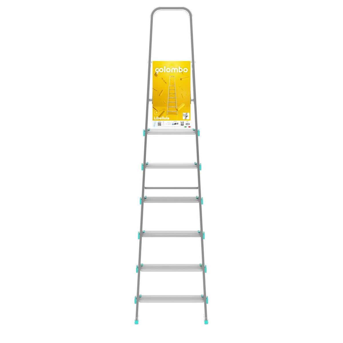  Escabeau Professionnel, 7 marches, Escabeau Pliable, Hauteur 152 cm, Charge max. 150 kg, Aluminium, Colombo LIBELLULA , 5