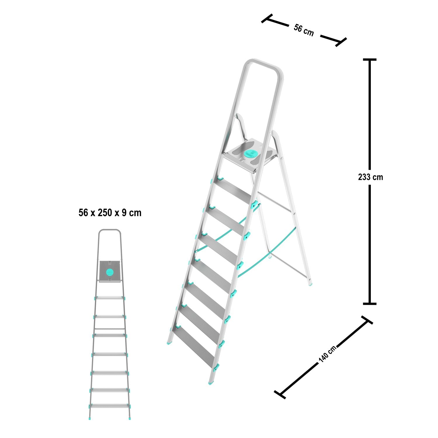  Escabeau Professionnel, 8 marches, Escabeau Pliable, Hauteur 174 cm, Charge max. 150 kg, Aluminium, Colombo LIBELLULA , 3
