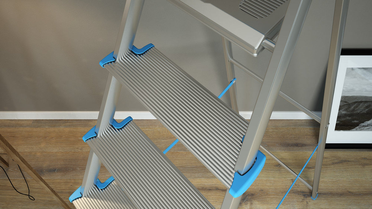  Escabeau 3 marches, Escabeau Pliable, marche extra large 12cm, avec bac de rangement, charge max.150kg, Colombo ATLANTICA , 3