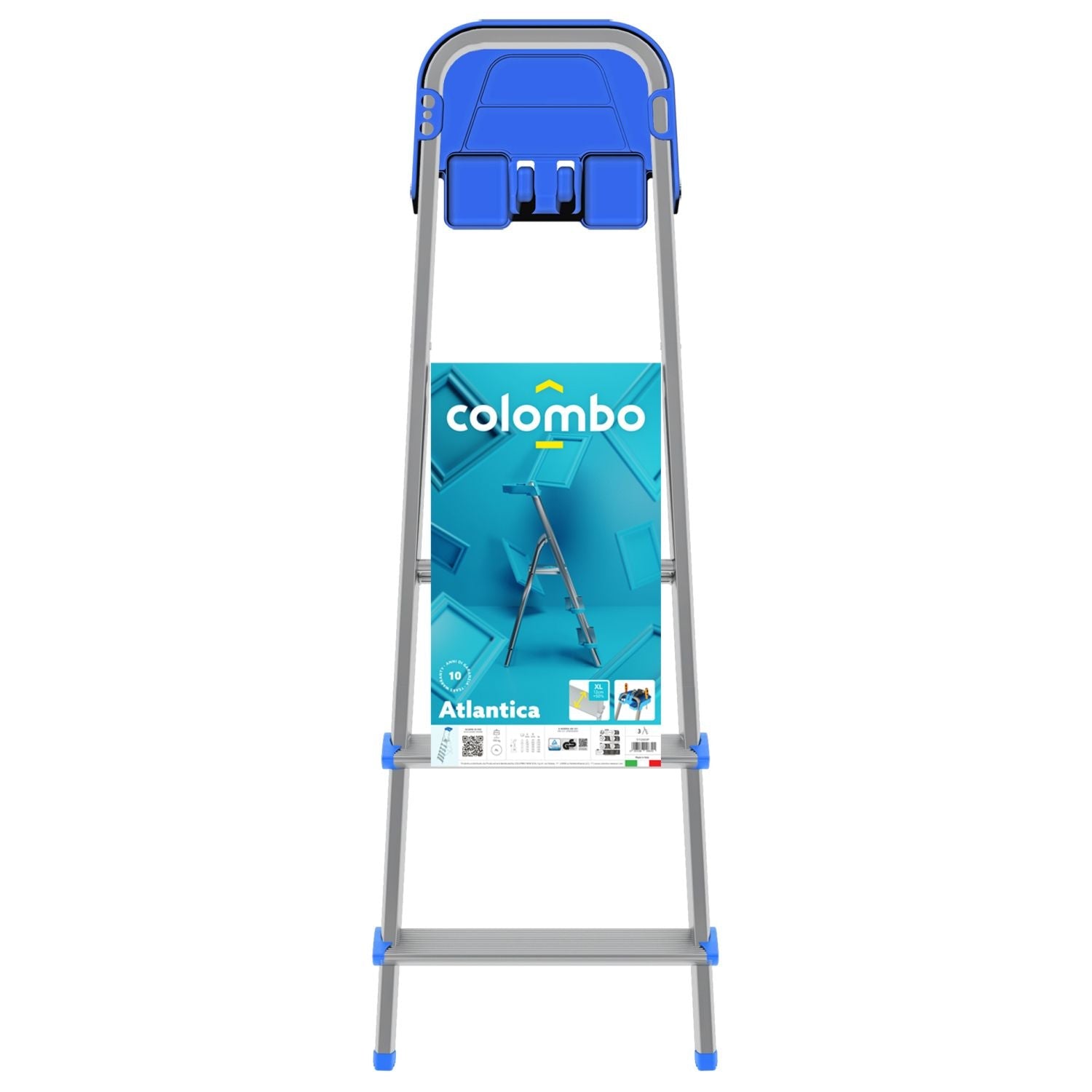  Escabeau 3 marches, Escabeau Pliable, marche extra large 12cm, avec bac de rangement, charge max.150kg, Colombo ATLANTICA , 7