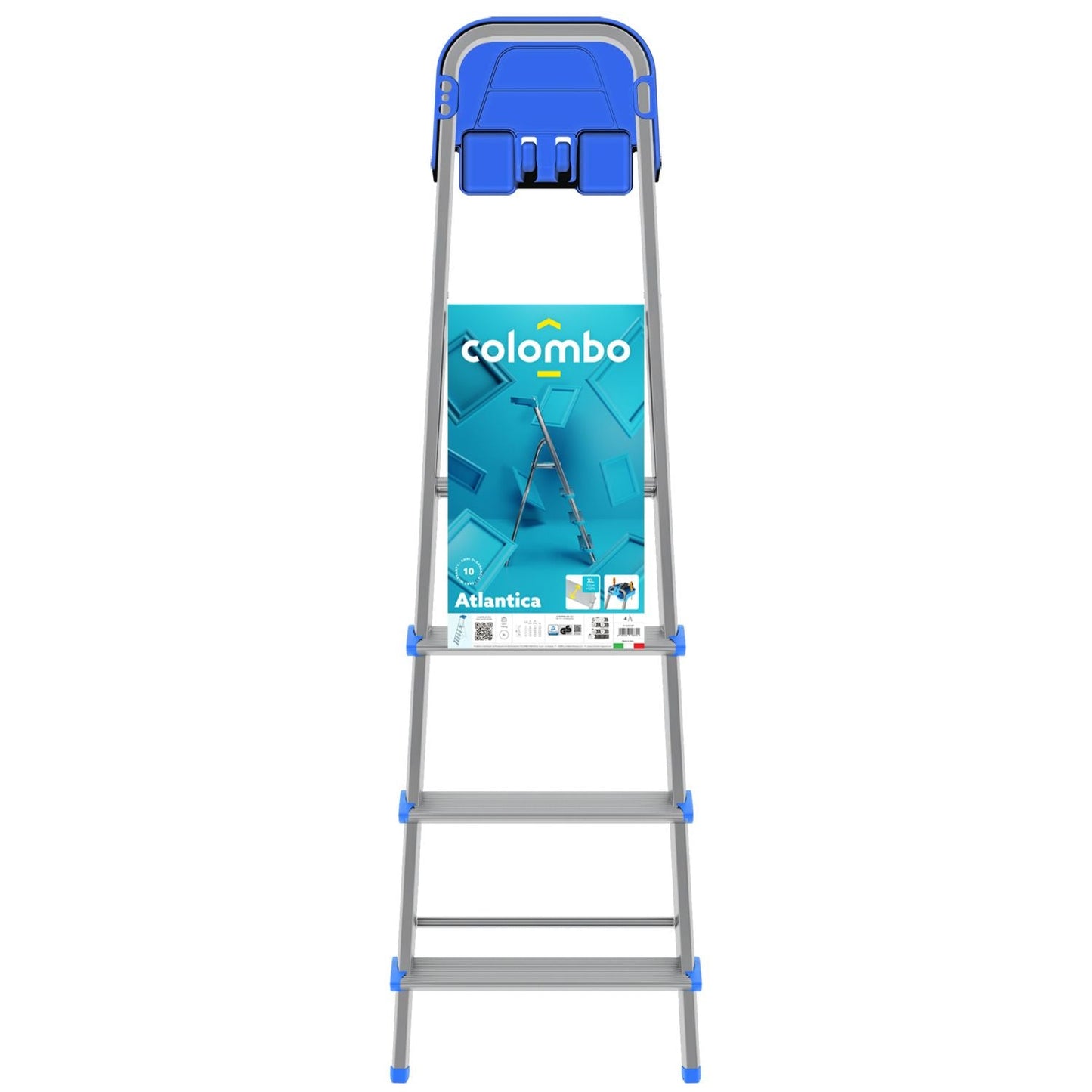  Escabeau 4 marches, Escabeau Pliable, marche extra large 12cm, avec bac de rangement, charge max.150kg, Colombo ATLANTICA , 8