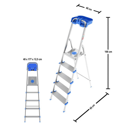  Escabeau 5 marches, Escabeau Pliable, marche extra large 12cm, avec bac de rangement, charge max. 150kg, Colombo ATLANTICA , 6
