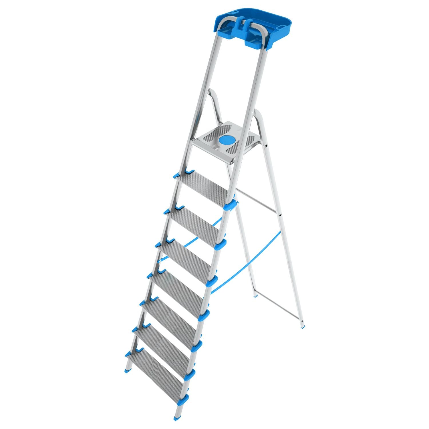  Escabeau Sécurisé, 8 marches, Professionnel, marche extra large 12cm, avec bac de rangement, Charge max.150kg, Colombo ATLANTICA , 1