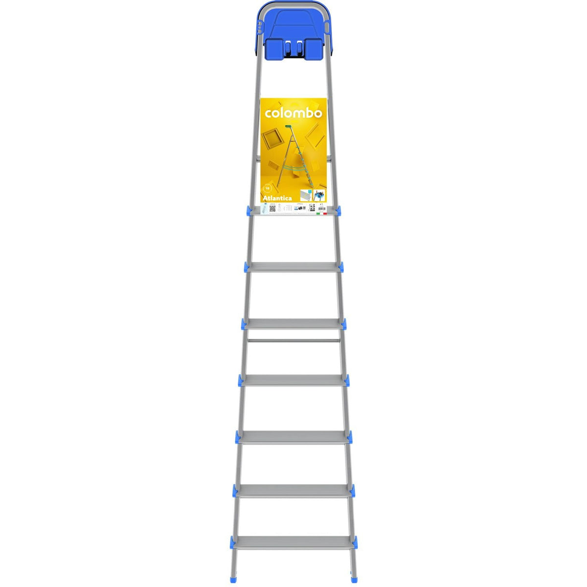  Escabeau Sécurisé, 8 marches, Professionnel, marche extra large 12cm, avec bac de rangement, Charge max.150kg, Colombo ATLANTICA , 6