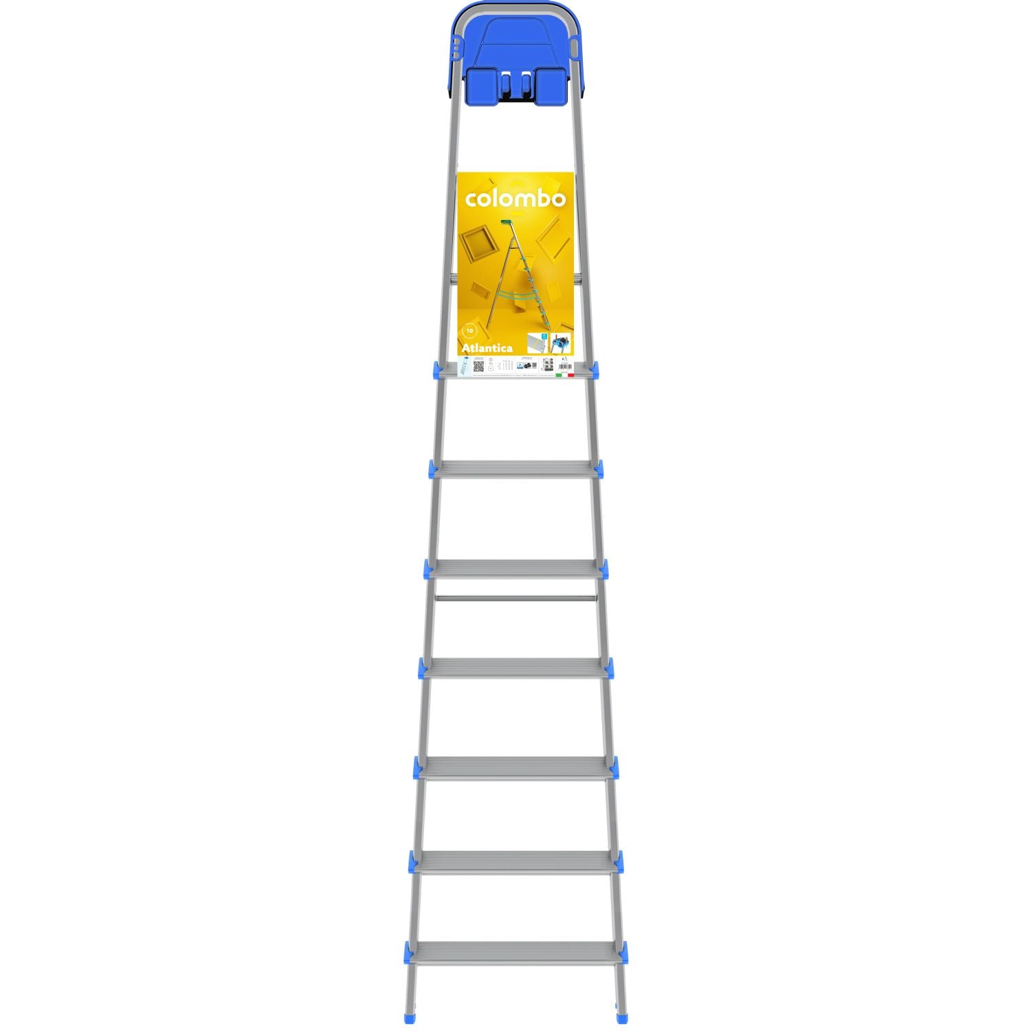  Escabeau Sécurisé, 8 marches, Professionnel, marche extra large 12cm, avec bac de rangement, Charge max.150kg, Colombo ATLANTICA , 6