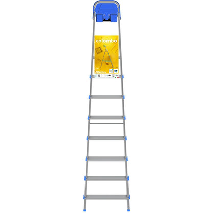  Escabeau Sécurisé, 8 marches, Professionnel, marche extra large 12cm, avec bac de rangement, Charge max.150kg, Colombo ATLANTICA , 6