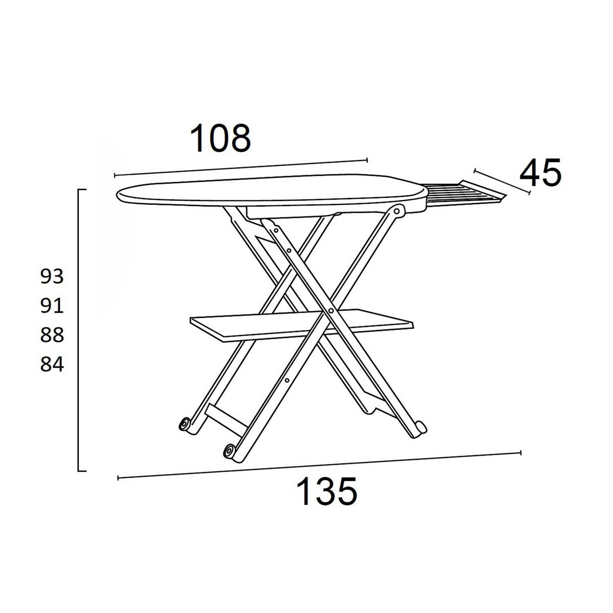 Table à Repasser, Planche à repasser, Réglable, avec Roulettes, ARIT STIROCOMODO, Couleur Blanc, 7