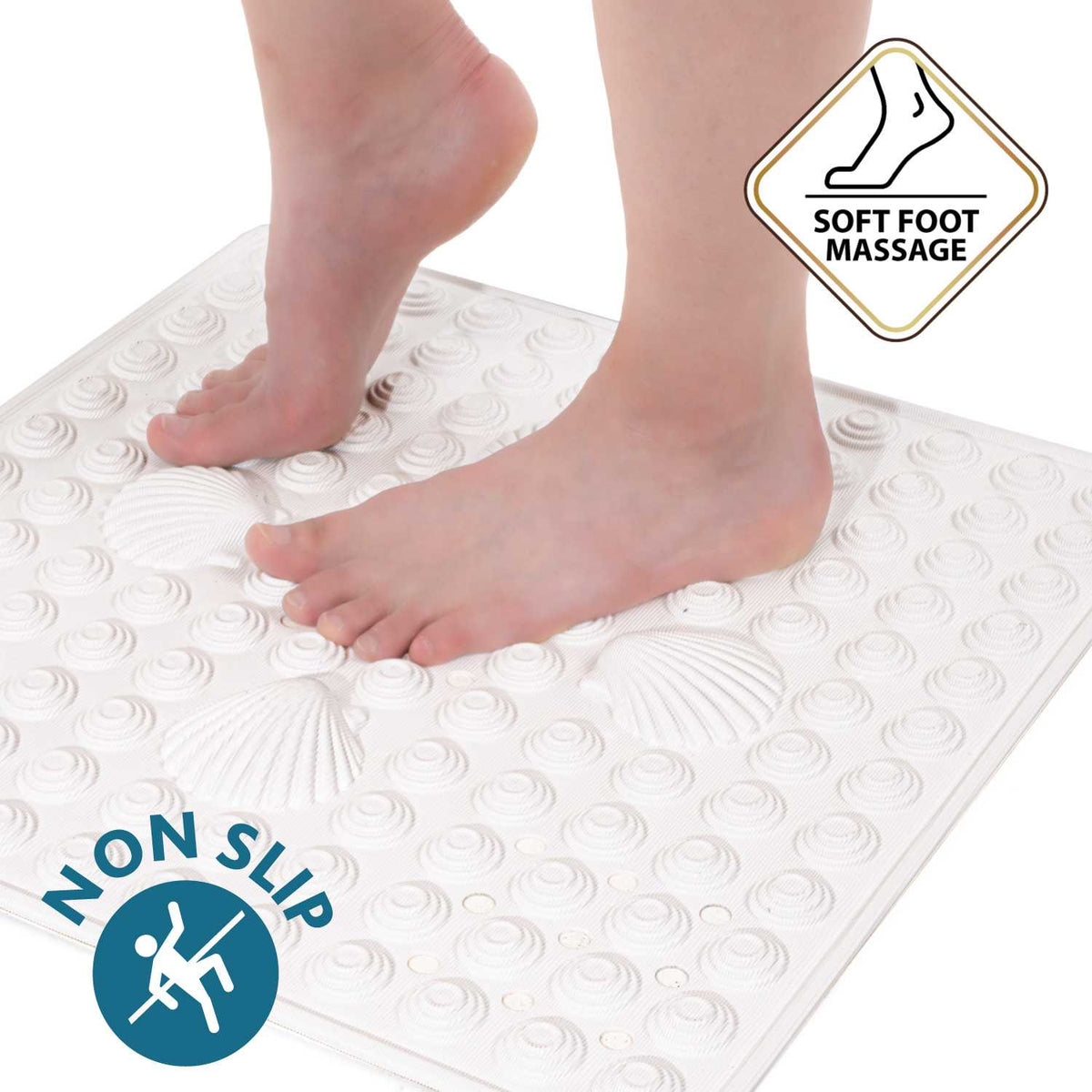 Tapis de Douche antidérapant, 48 x 48 cm, résistant à la moisissure, Lavable en Machine, Blanc, Tatkraft Shell, 6