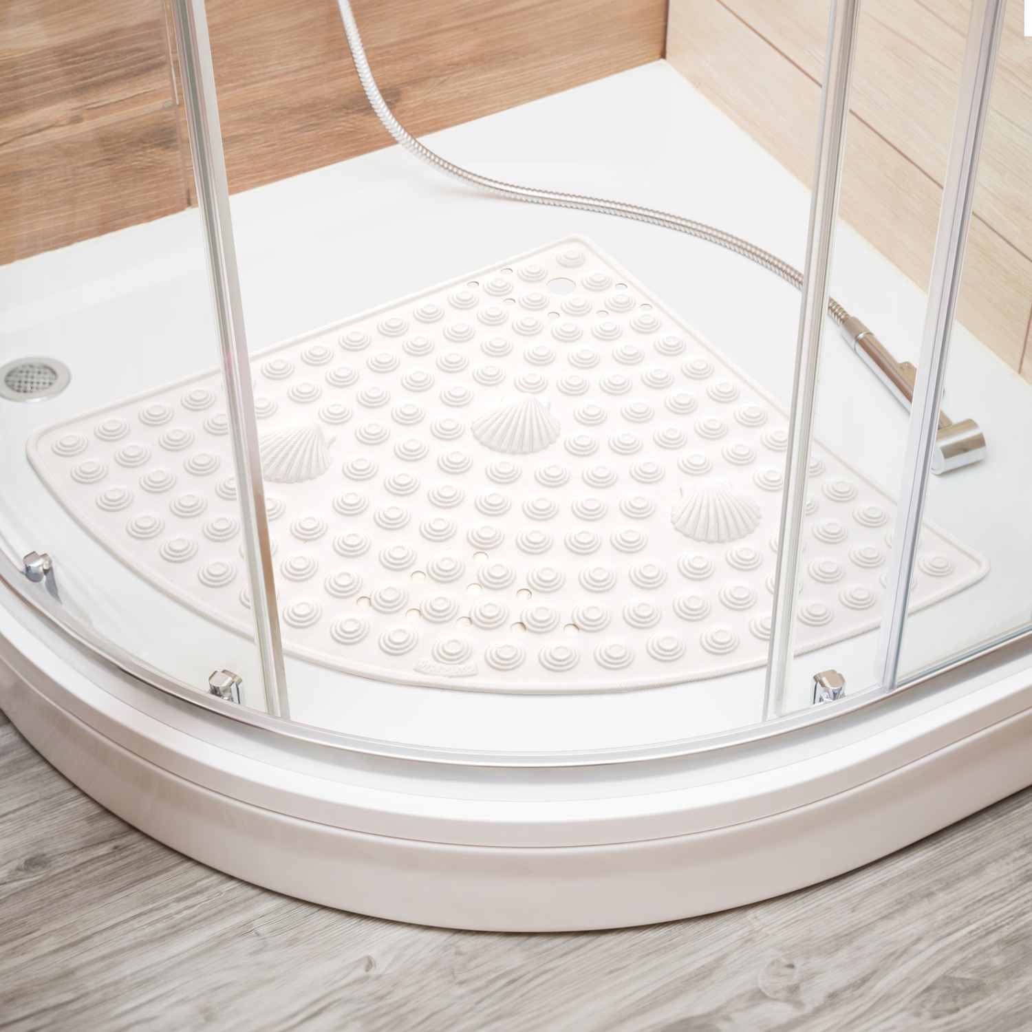 Tapis de Douche d'angle 58 x 58 cm, Anti-moisissure, Tapis de Douche antidérapant en PVC, Blanc, Tatkraft Shell, 2