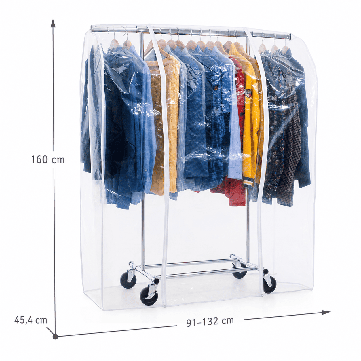 Tatkraft Darren & Protector – Portant à vêtements solide sur roulettes avec housse transparente imperméable, capacité 100 kg