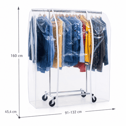 Tatkraft Darren & Protector – Portant à vêtements solide sur roulettes avec housse transparente imperméable, capacité 100 kg
