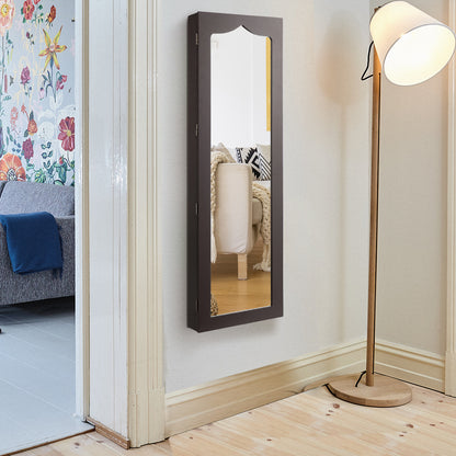 Armoire a Bijoux, Miroir Bijoux, Armoire Bijoux, Murale, LED avec Miroir 6 Tiroirs Hauteur du Crochet Ajustable, Marron, Costway, 2