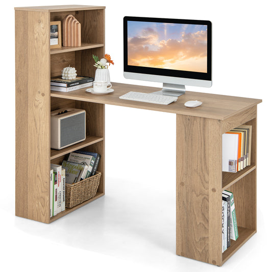 Table, Bureau Ordinateur, Table de Bureau, Poste de Travail avec Étagères de Rangement à 6 Niveaux, Naturel, Costway, 1