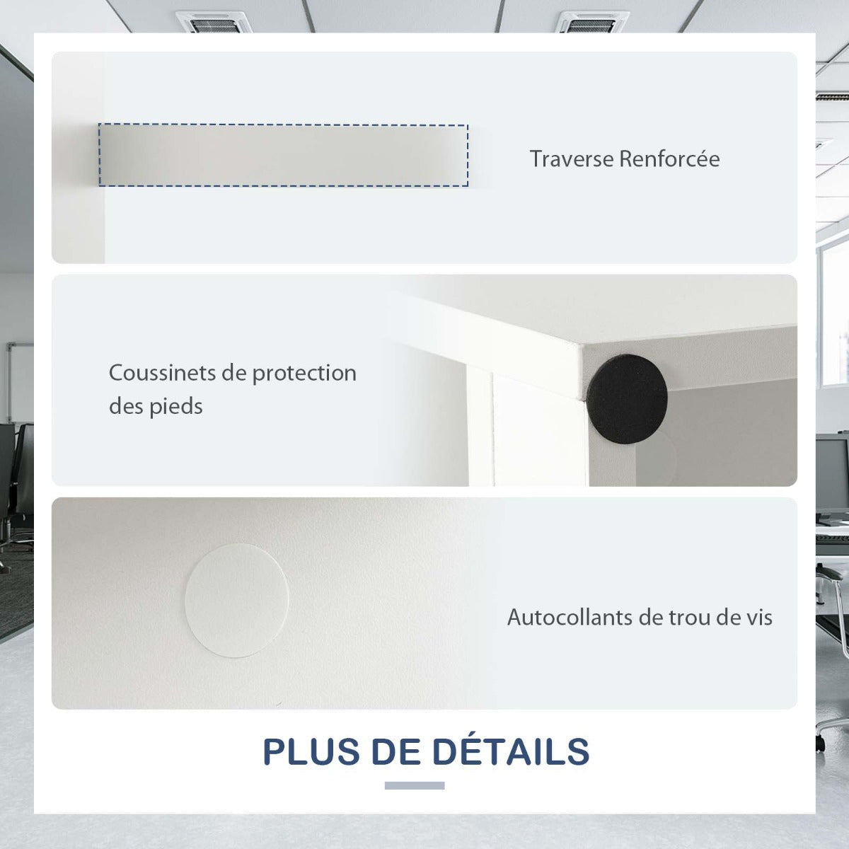 Bureau Ordinateur, Bureau Informatique, Grand Bureau, Bureau Moderne, Poste de Travail avec 4 Tiroirs, Costway, 3