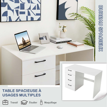 Bureau Ordinateur, Bureau Informatique, Grand Bureau, Bureau Moderne, Poste de Travail avec 4 Tiroirs, Costway, 4