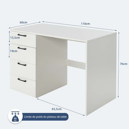 Bureau Ordinateur, Bureau Informatique, Grand Bureau, Bureau Moderne, Poste de Travail avec 4 Tiroirs, Costway, 8