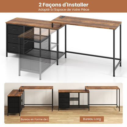 Bureau d'Angle, Bureau en L, Bureau Ordinateur, Bureau Informatique, Bureau Moderne, Table de Bureau, Costway, 7
