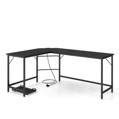 Table, Bureau d'Angle de 168 cm, Table de Bureau, Bureau en L avec Support UC, Poste de Travail, Noir, Costway, 1
