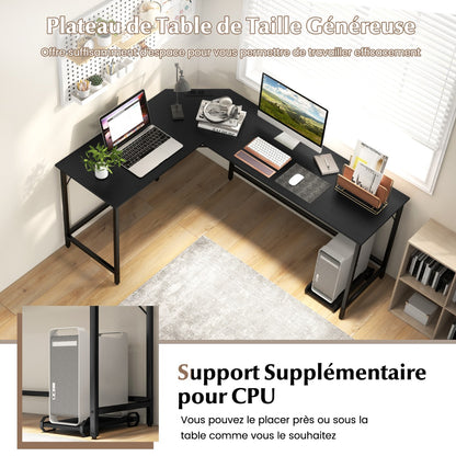 Table, Bureau d'Angle de 168 cm, Table de Bureau, Bureau en L avec Support UC, Poste de Travail, Noir, Costway, 5