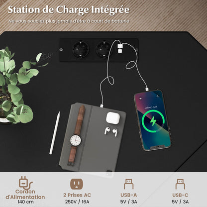 Table, Bureau d'Angle de 168 cm, Table de Bureau, Bureau en L avec Support UC, Poste de Travail, Noir, Costway, 7
