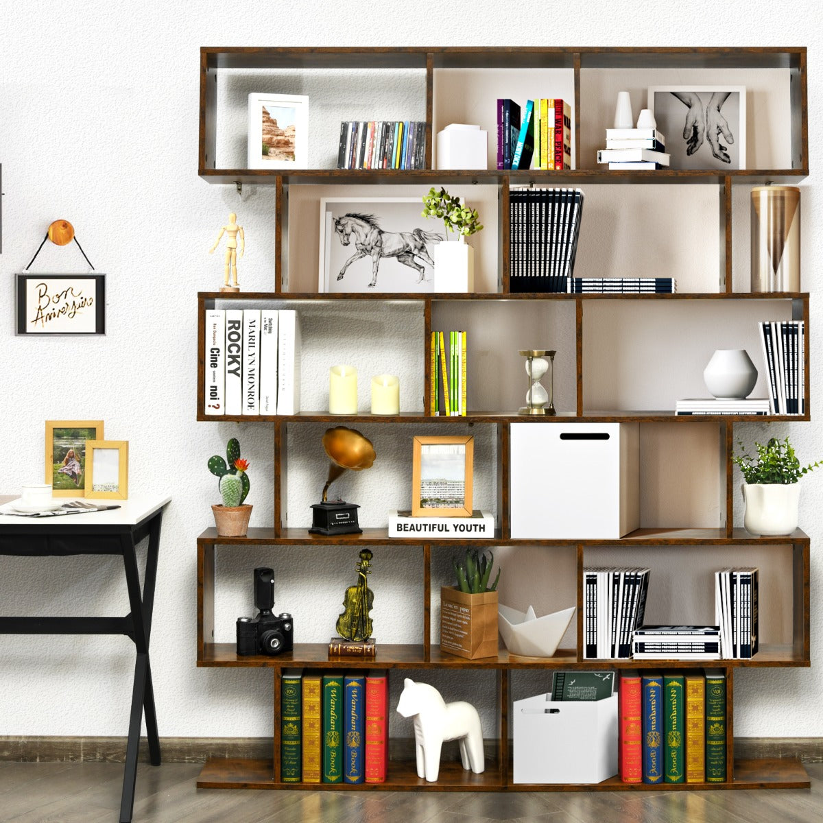 Étagère Bibliothèque, 6 Niveaux, Etagere de Rangement, Etagere Colonne, Etagere Salon, Café, Costway, 2